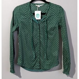 Boden Polka Dot Velvet Trim Blouse